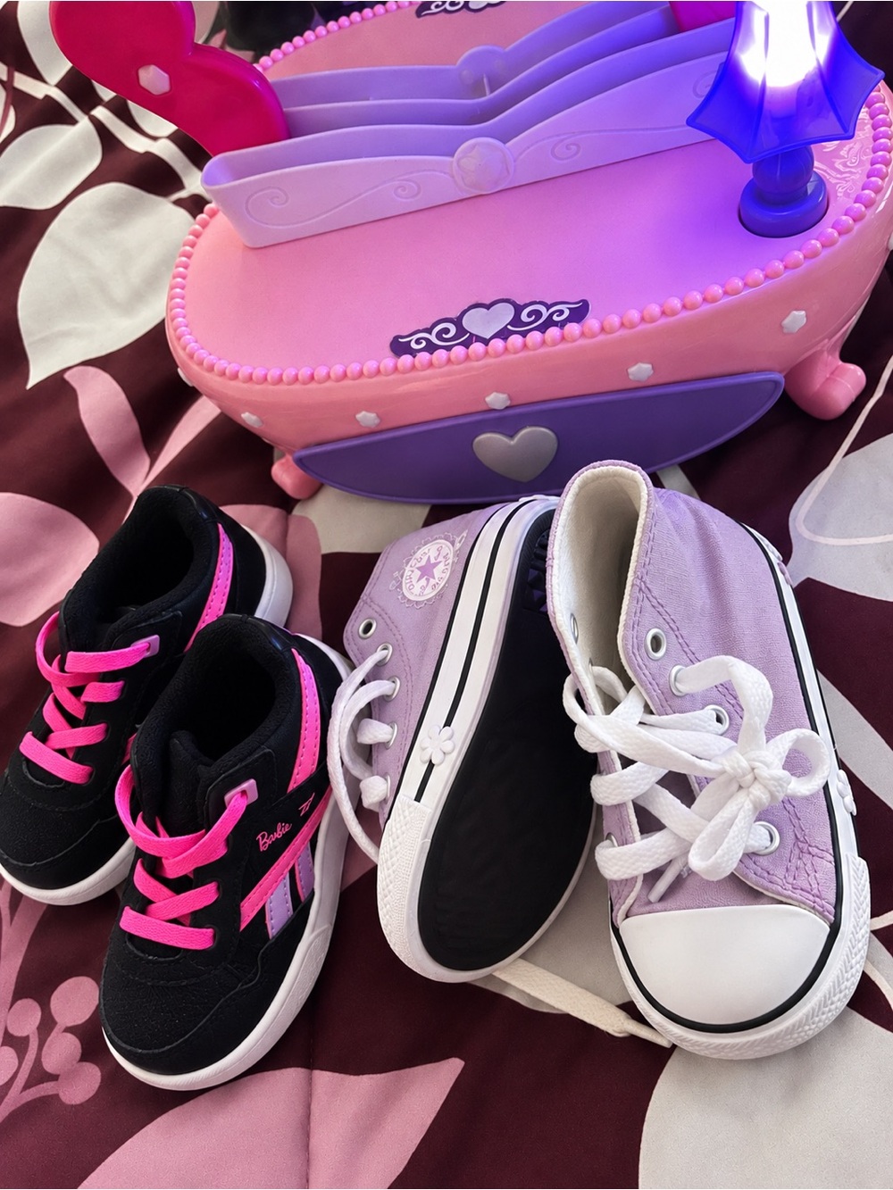 Converse Kids Low Top Sneakers in Lavender and Black with Pink Accents